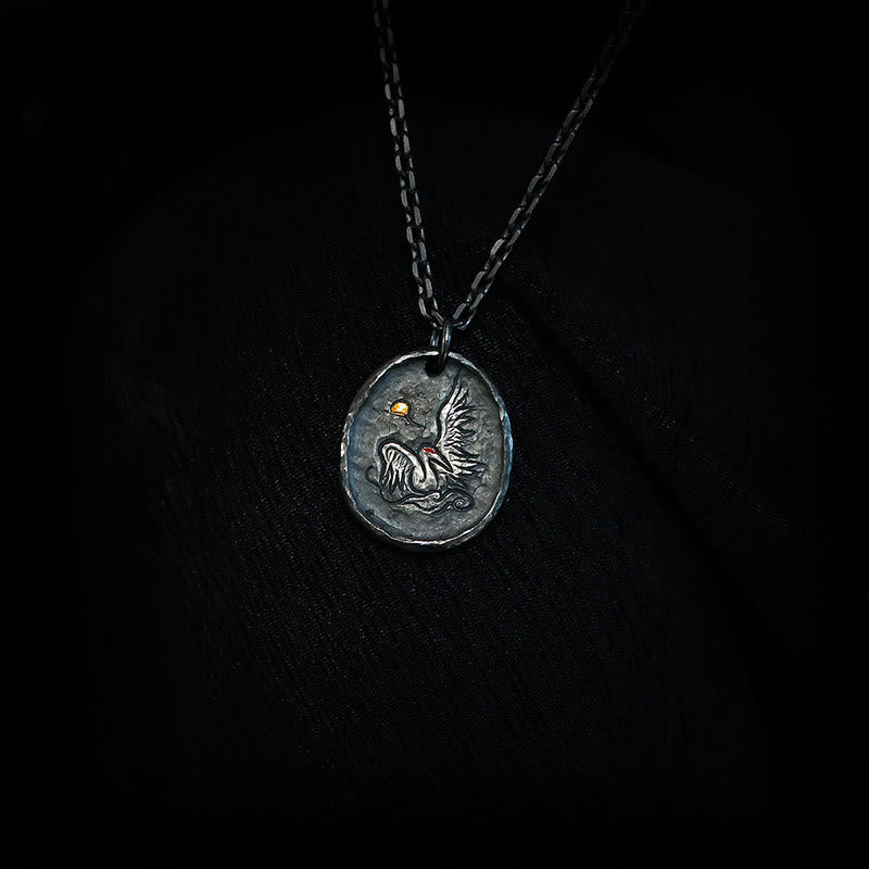 Stone of buddha 999 Sterling Silver 24k Gold Crane Auspicious Clouds Balance Necklace Pendant