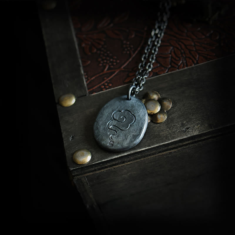 Stone of buddha 999 Sterling Silver 24k Gold Crane Auspicious Clouds Balance Necklace Pendant