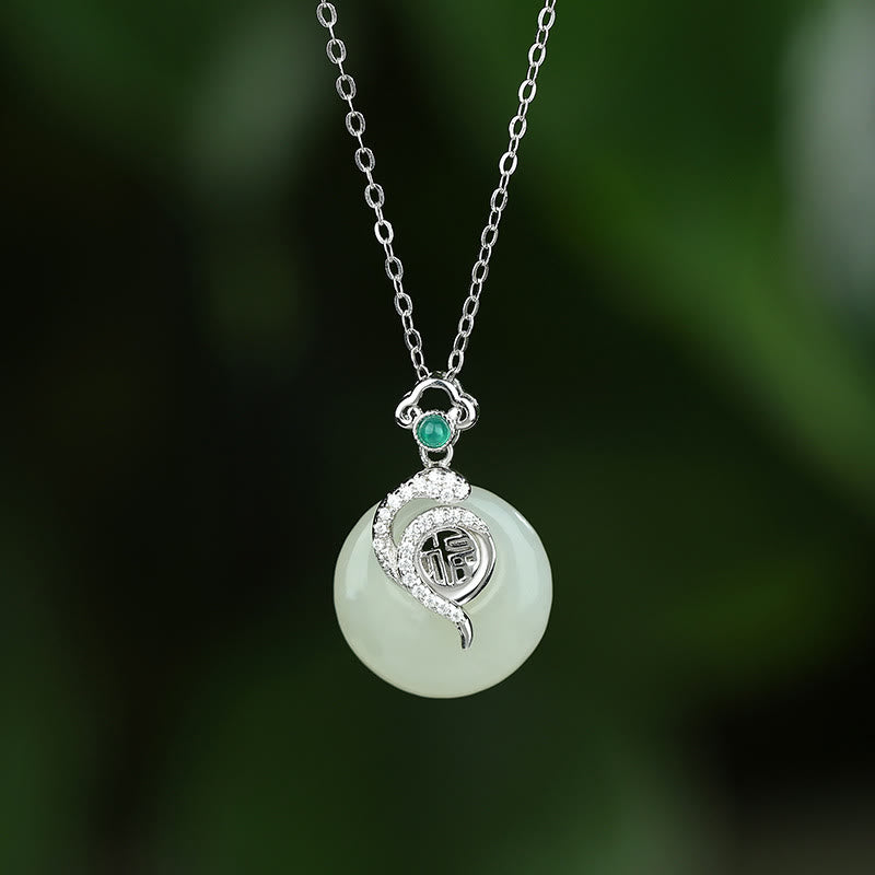Stone of buddha 925 Sterling Silver Fu Character Hetian Jade Peace Buckle Year Of The Snake Luck Necklace Pendant