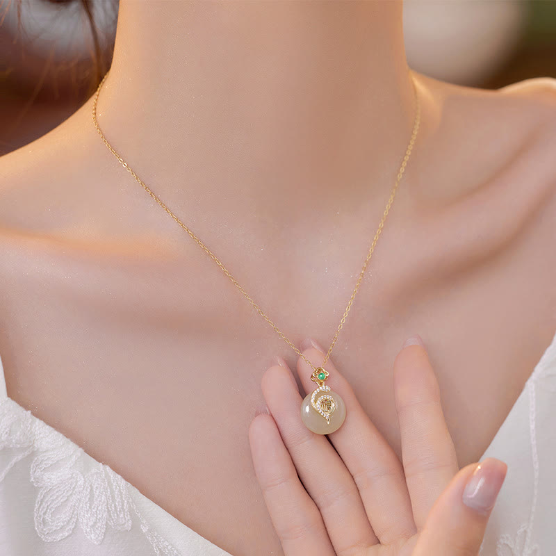 Stone of buddha 925 Sterling Silver Fu Character Hetian Jade Peace Buckle Year Of The Snake Luck Necklace Pendant