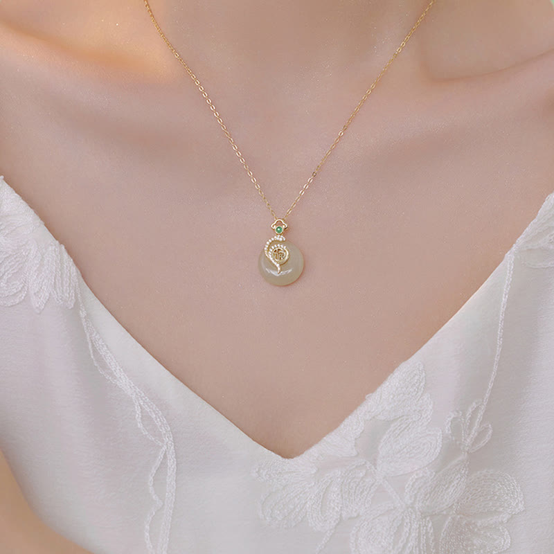 Stone of buddha 925 Sterling Silver Fu Character Hetian Jade Peace Buckle Year Of The Snake Luck Necklace Pendant