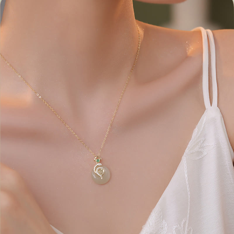 Stone of buddha 925 Sterling Silver Fu Character Hetian Jade Peace Buckle Year Of The Snake Luck Necklace Pendant