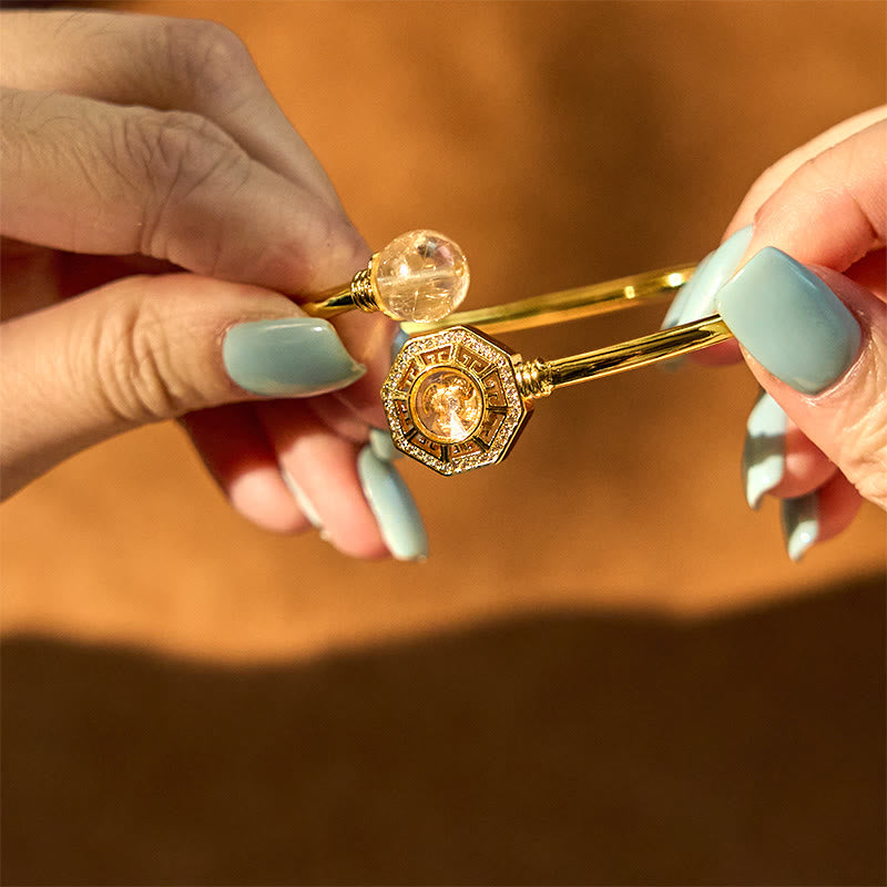 Stone of buddha Rutilated Quartz Copper Brass Rotatable Windmill Feng Sheng Shui Qi Courage Bracelet Bangle