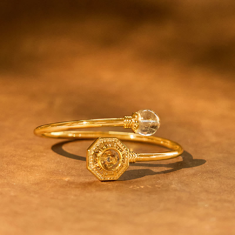 Stone of buddha Rutilated Quartz Copper Brass Rotatable Windmill Feng Sheng Shui Qi Courage Bracelet Bangle