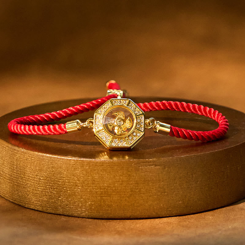 Stone of buddha Copper Brass Rotatable Windmill Feng Sheng Shui Qi Red String Faith Braided Bracelet