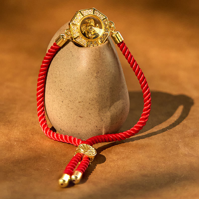 Stone of buddha Copper Brass Rotatable Windmill Feng Sheng Shui Qi Red String Faith Braided Bracelet