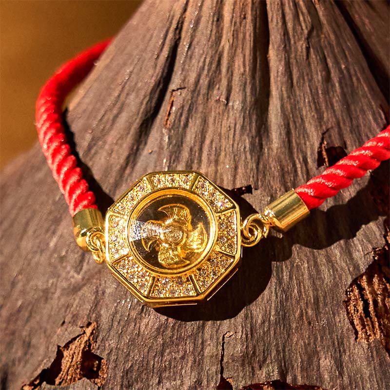 Stone of buddha Copper Brass Rotatable Windmill Feng Sheng Shui Qi Red String Faith Braided Bracelet