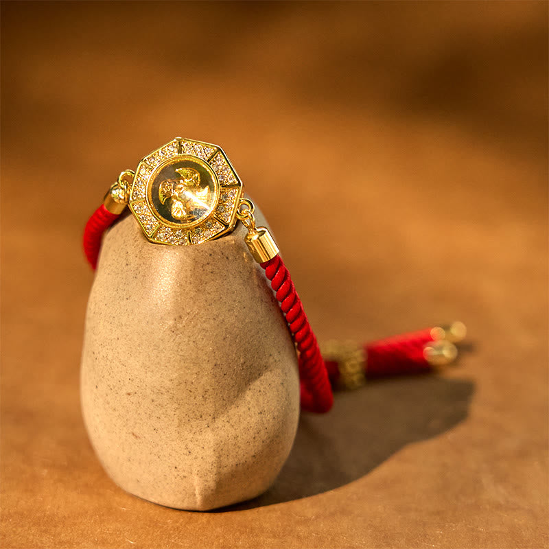 Stone of buddha Copper Brass Rotatable Windmill Feng Sheng Shui Qi Red String Faith Braided Bracelet