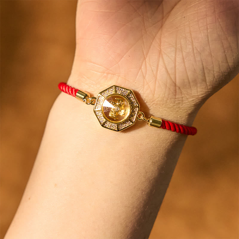 Stone of buddha Copper Brass Rotatable Windmill Feng Sheng Shui Qi Red String Faith Braided Bracelet