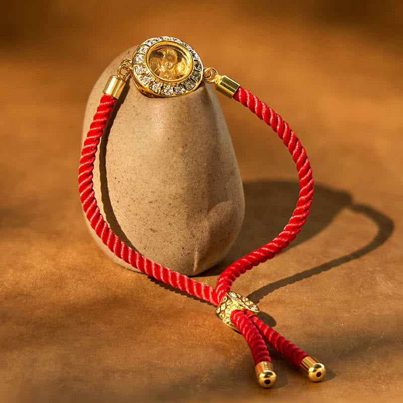 Stone of buddha Copper Brass Feng Sheng Shui Qi Rotatable Windmill  Red String Faith Braided Bracelet