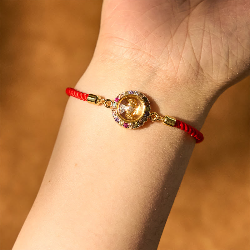 Stone of buddha Copper Brass Color Rotatable Windmill Feng Sheng Shui Qi Fu Red String Faith Braided Bracelet