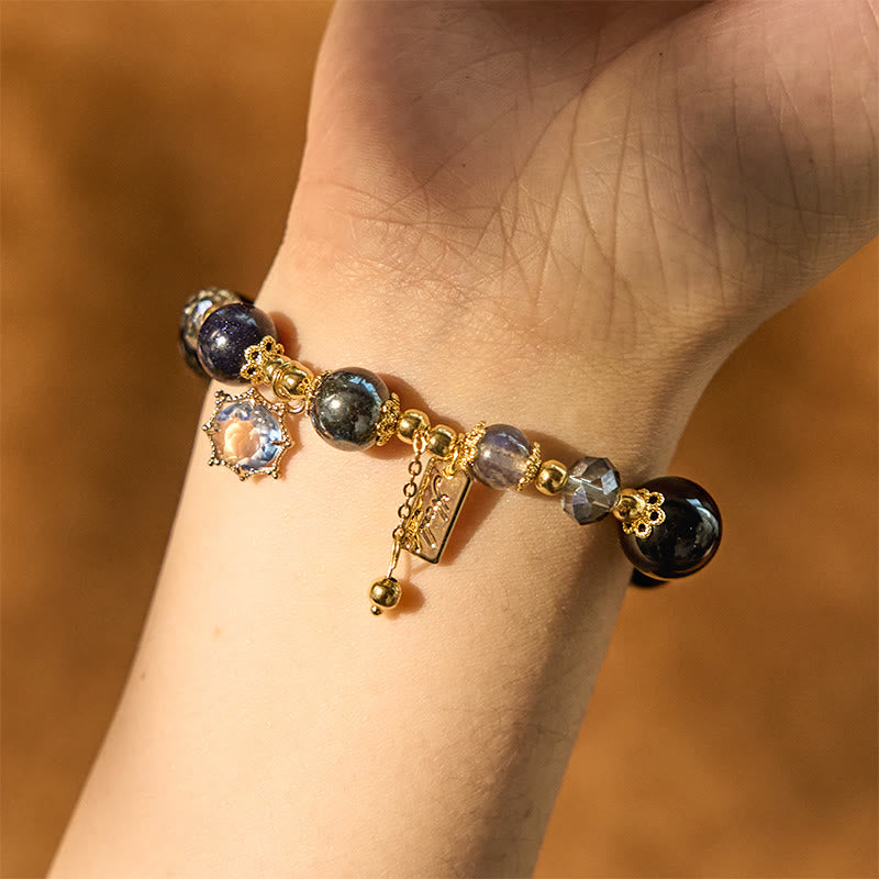 Stone of buddha Natural Black Obsidian Hematite Blue Sandstone Strength Bracelet