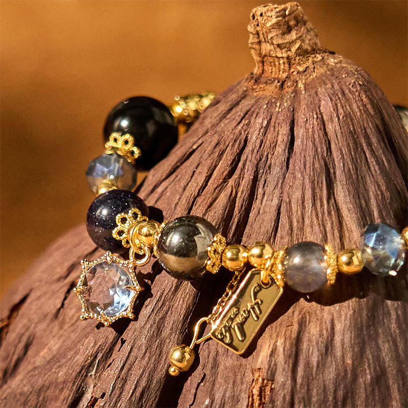 Stone of buddha Natural Black Obsidian Hematite Blue Sandstone Strength Bracelet