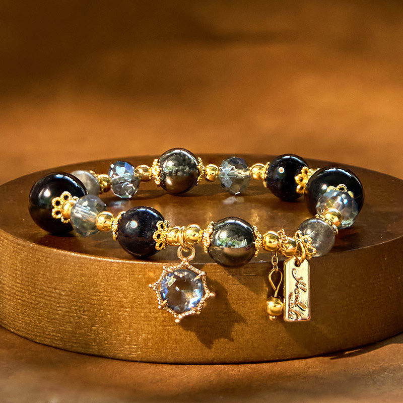 Stone of buddha Natural Black Obsidian Hematite Blue Sandstone Strength Bracelet