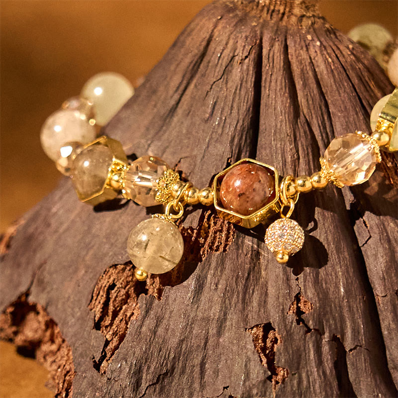 Stone of buddha Natural Colored Rutilated Quartz Amethyst Protection Bracelet