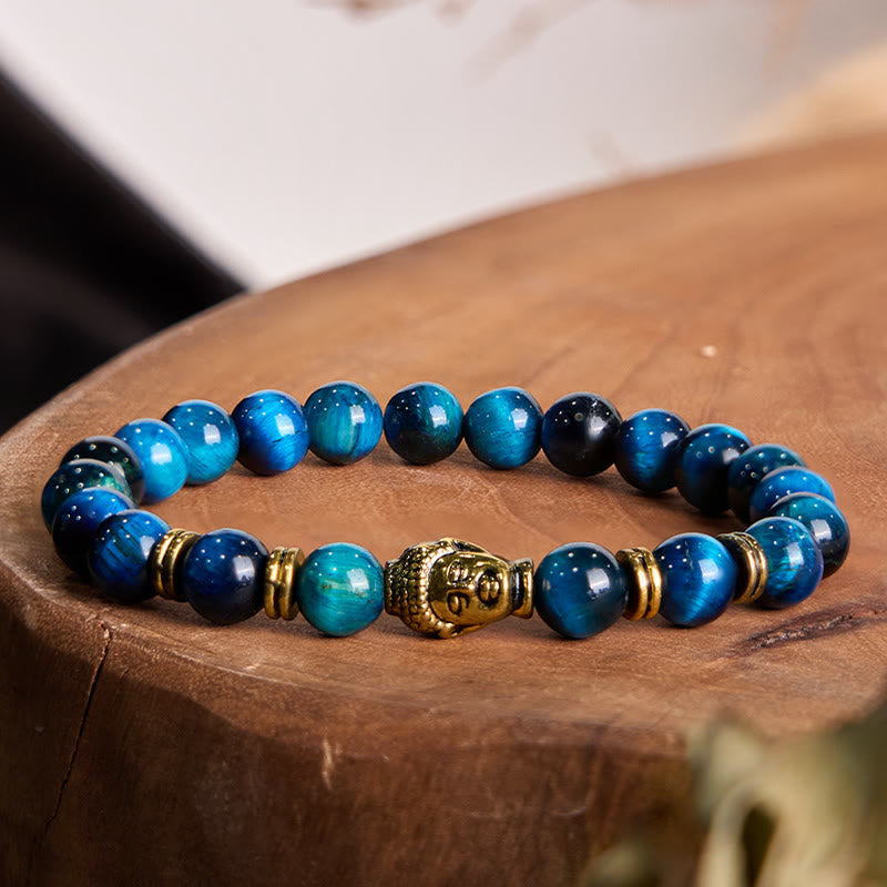 Stone of buddha Blue Green Red Tiger Eye Buddha Head Balance Bracelet