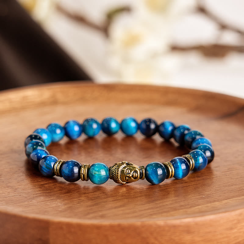 Stone of buddha Blue Green Red Tiger Eye Buddha Head Balance Bracelet