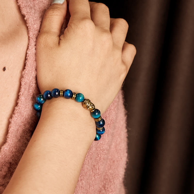 Stone of buddha Blue Green Red Tiger Eye Buddha Head Balance Bracelet