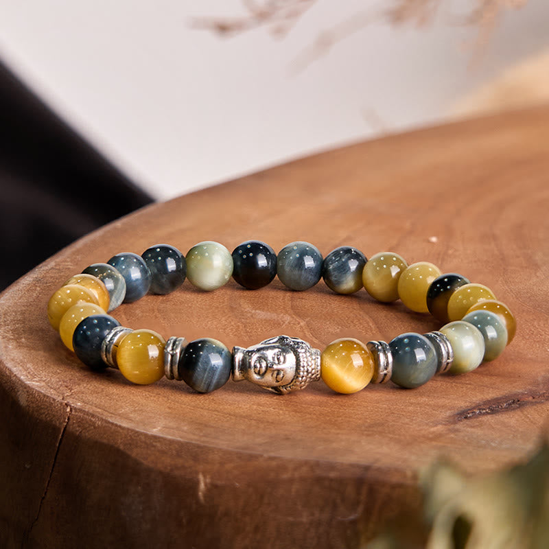 Stone of buddha Blue Green Red Tiger Eye Buddha Head Balance Bracelet