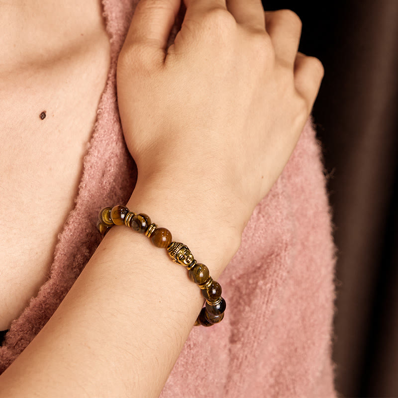 Stone of buddha Blue Green Red Tiger Eye Buddha Head Balance Bracelet