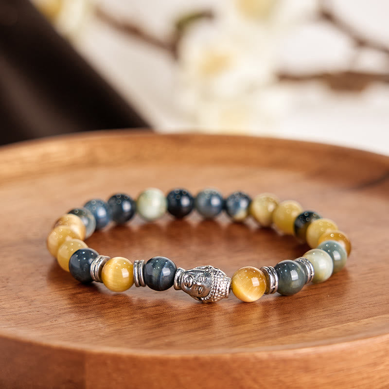 Stone of buddha Blue Green Red Tiger Eye Buddha Head Balance Bracelet