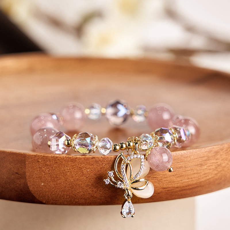 Stone of buddha Natural Strawberry Quartz Butterfly Healing Bracelet