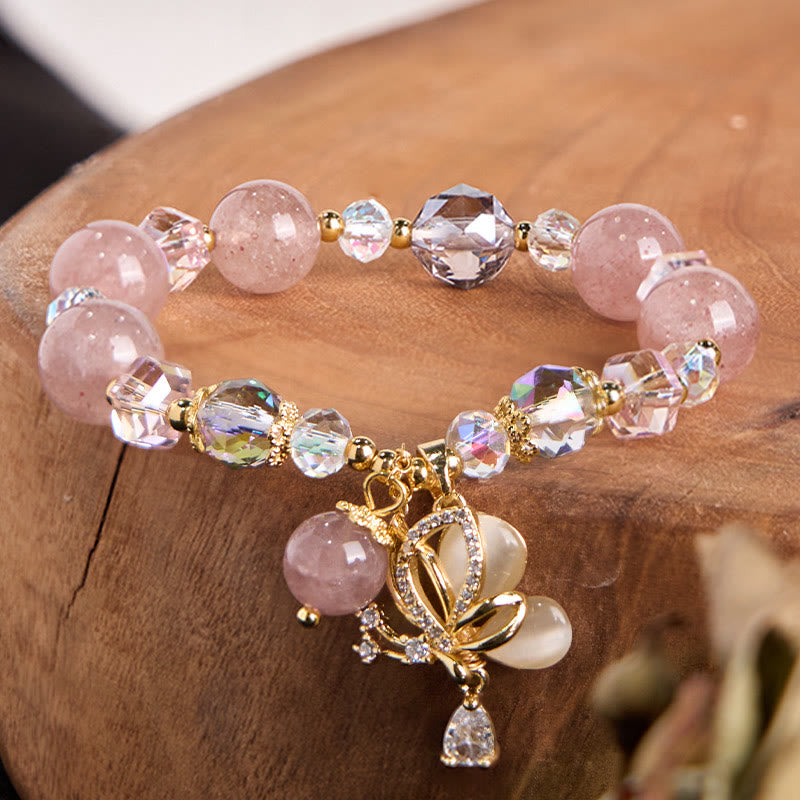 Stone of buddha Natural Strawberry Quartz Butterfly Healing Bracelet