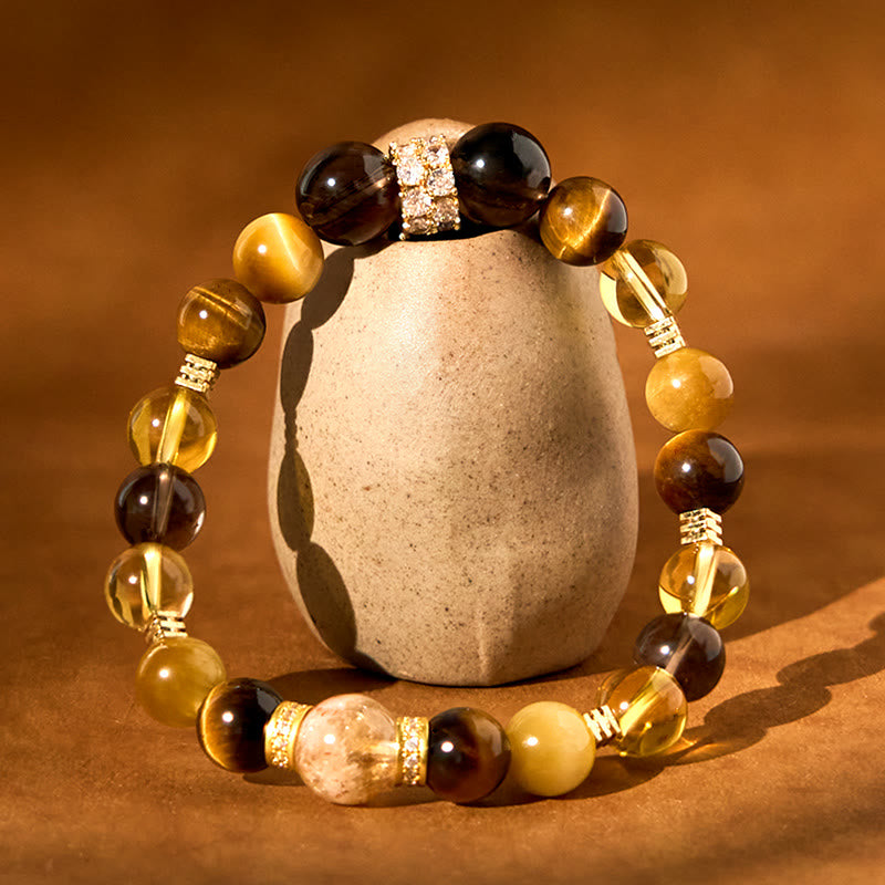 Stone of buddha Citrine Topaz Smoky Quartz Tiger Eye Happiness Bracelet