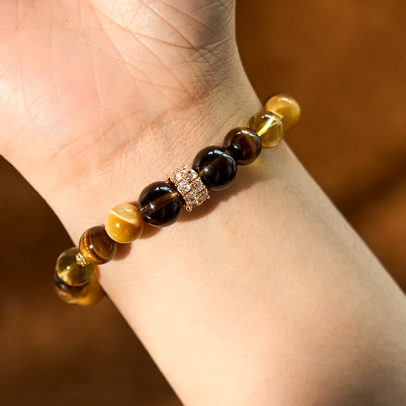Stone of buddha Citrine Topaz Smoky Quartz Tiger Eye Happiness Bracelet