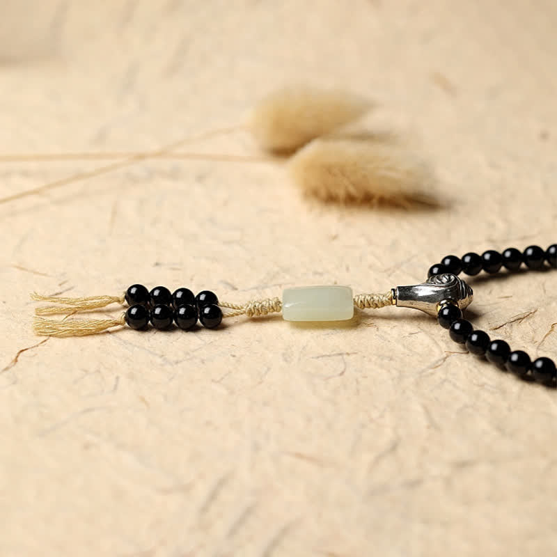 Stone of buddha Tibetan Black Onyx Hetian Jade 108 Mala Beads Fortune Bracelet