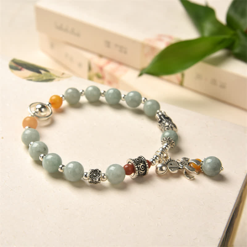 Stone of buddha 925 Sterling Silver Natural Jade Amber PiXiu Pony Success Bracelet