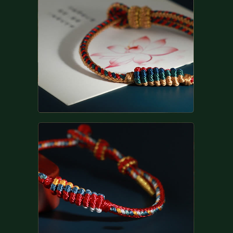 Stone of buddha Tibetan Handmade Eight Thread Peace Knot Prayer Wheel Braided Protection Bracelet