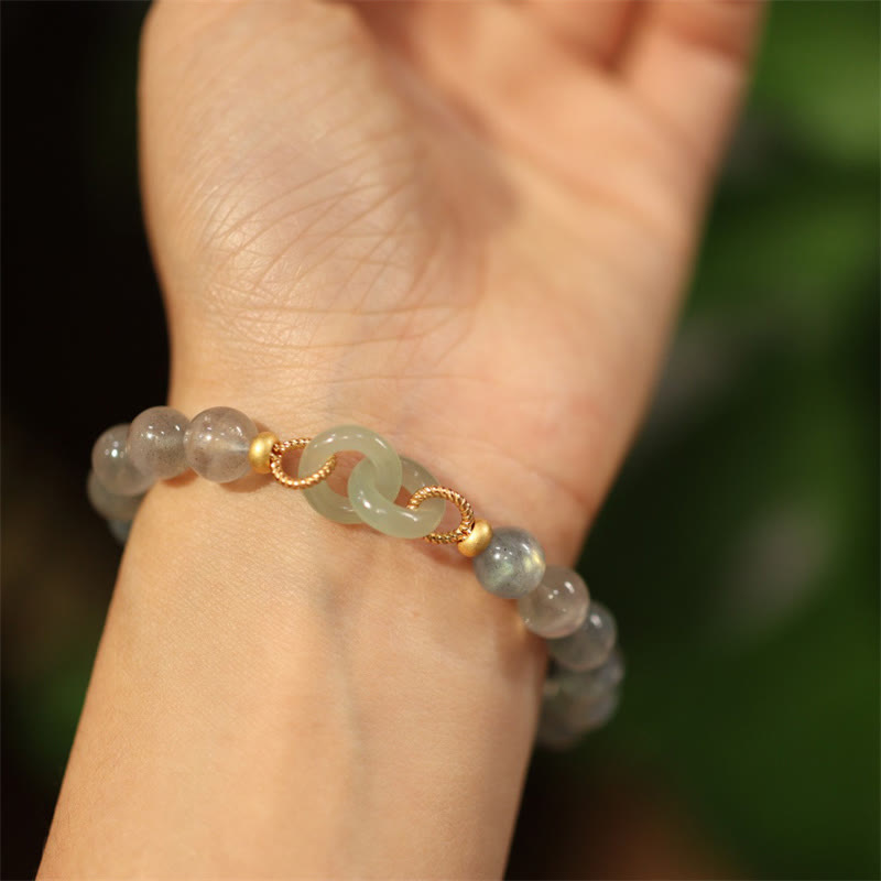 Stone of buddha Natural Moonstone Heitan Jade Peace Buckle Healing Bracelet