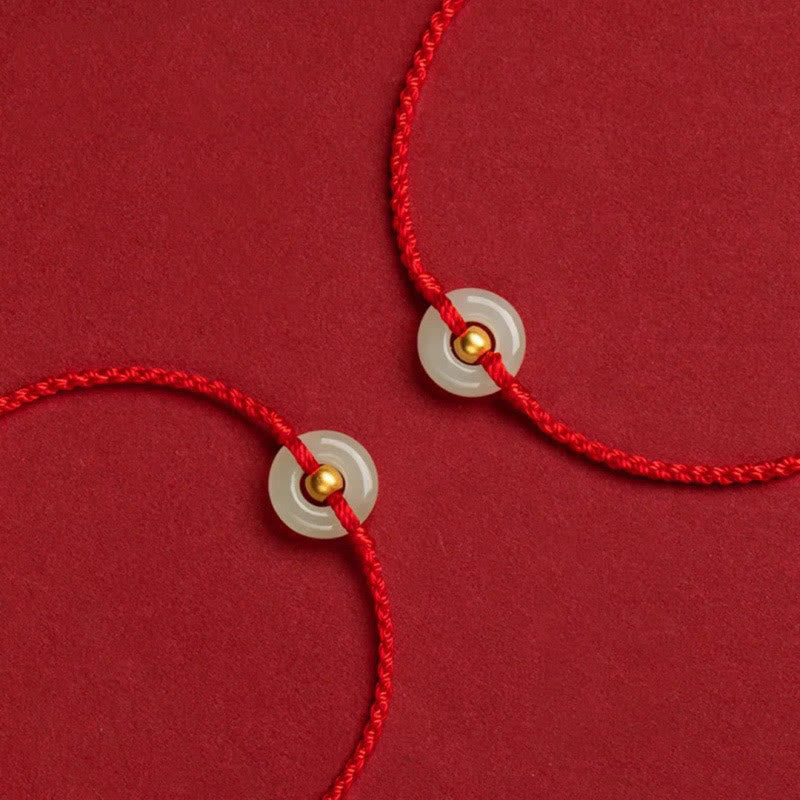 Stone of buddha 999 Gold Bead Round Peace Buckle Hetian Jade Luck Abundance Braided Bracelet Anklet