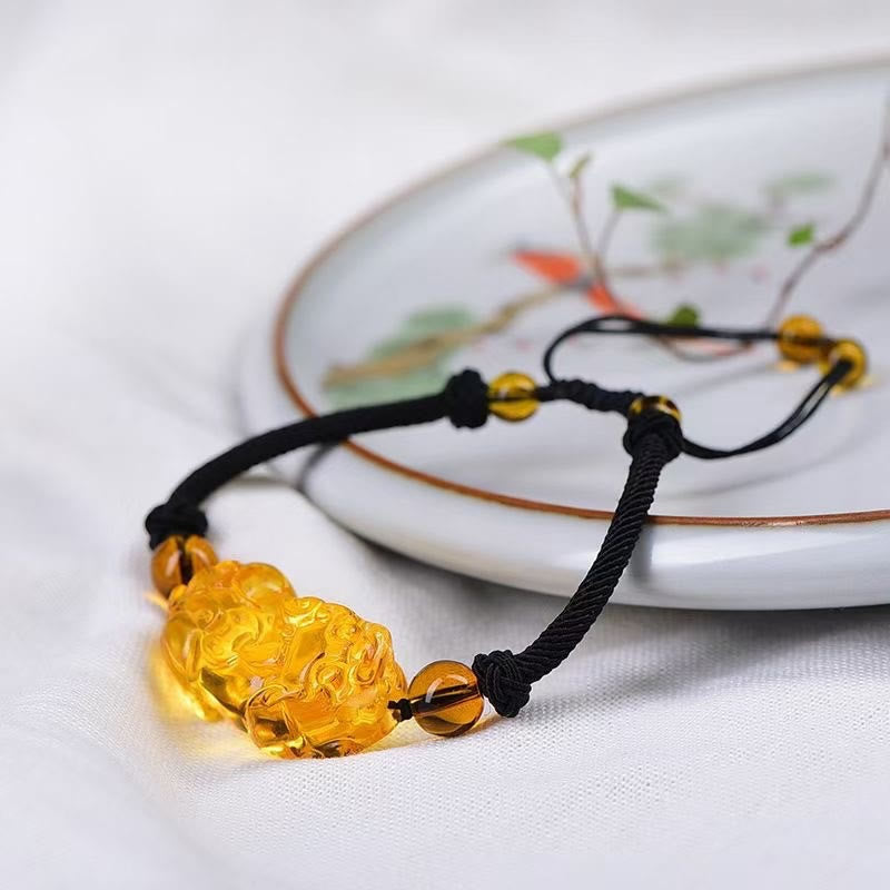 Stone of buddha Natural Obsidian Amethyst Citrine PiXiu Cooper Coin Wealth Bracelet