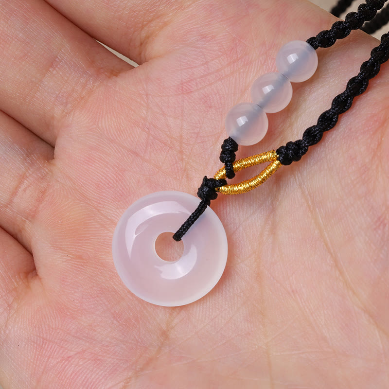 Stone of buddha Strawberry Quartz Chalcedony Peace Buckle Healing Necklace Pendant