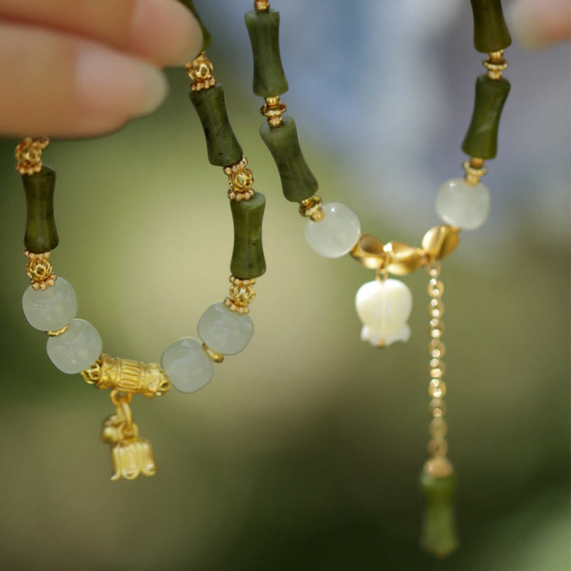 Stone of buddha Green Bamboo Jade Lily of the Valley Wealth Bracelet