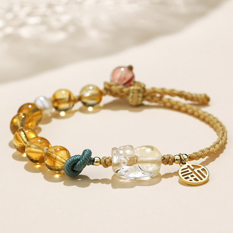Stone of buddha Citrine PiXiu Fu Character Prosperity String Braided Bracelet
