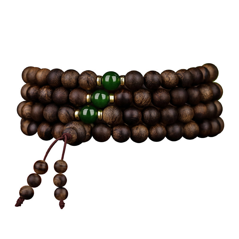 Stone of buddha 108 Mala Beads Indonesia Tarakan Rare Agarwood Cyan Jade Ward Off Evil Spirits Bracelet
