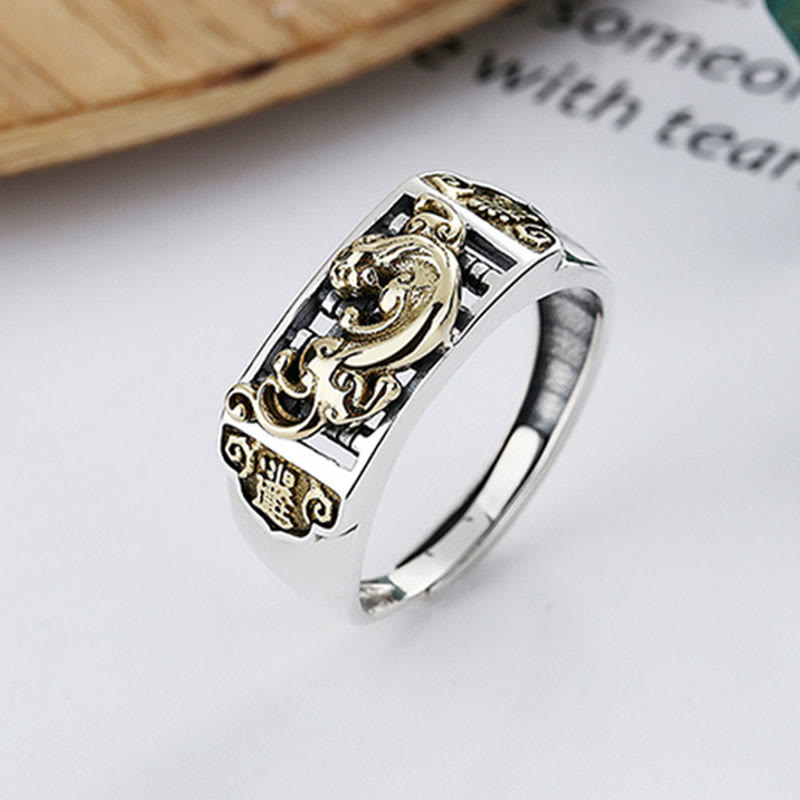 Stone of buddha 925 Sterling Silver PiXiu Luck Wealth Adjustable Ring