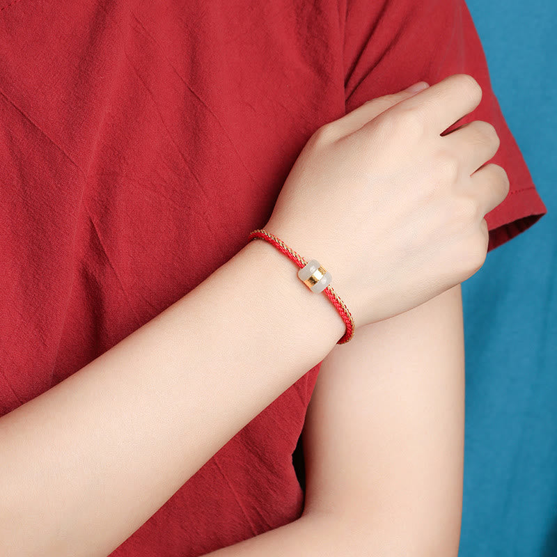 Stone of buddha 999 Gold Hetian White Jade Om Mani Padme Hum Fu Character Luck Braided Bracelet