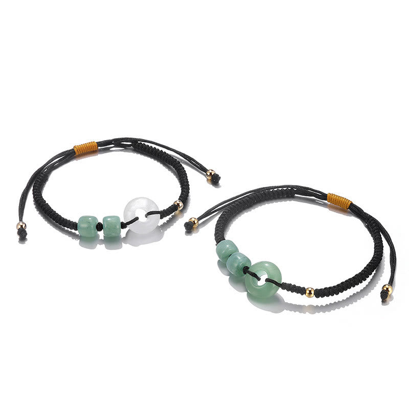 Stone of buddha 2Pcs Green Aventurine White Jade Peace Buckle Luck Braided Couple Bracelet