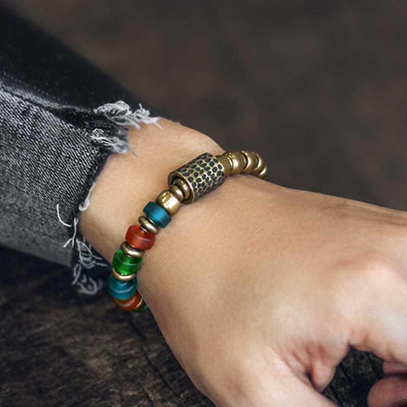 Stone of buddha Tibetan Colorful Glass Beads Copper Wealth Bracelet