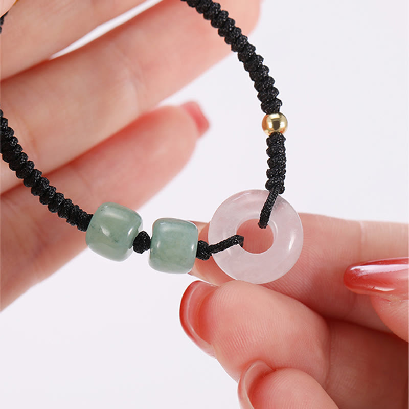 Stone of buddha 2Pcs Green Aventurine White Jade Peace Buckle Luck Braided Couple Bracelet