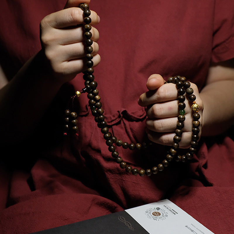 Stone of buddha 999 Gold 108 Mala Beads Kalimantan Agarwood Cyan Jade Six True Words Strength Bracelet