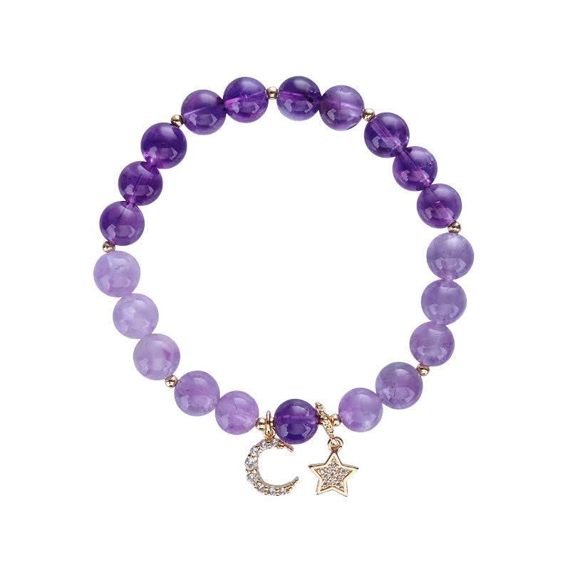 Stone of buddha Amethyst Crystal Moon Star Healing Bracelet