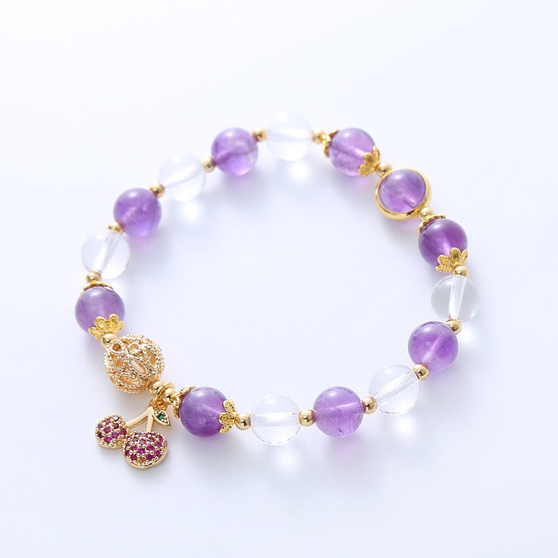 Stone of buddha Natural Amethyst White Crystal Positive Cherry Charm Bracelet