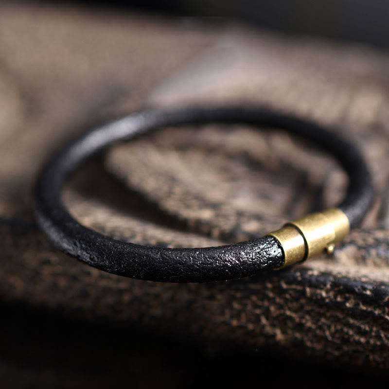 Stone of buddha Retro Leather Luck Healing Copper Magnetic Buckle Bracelet