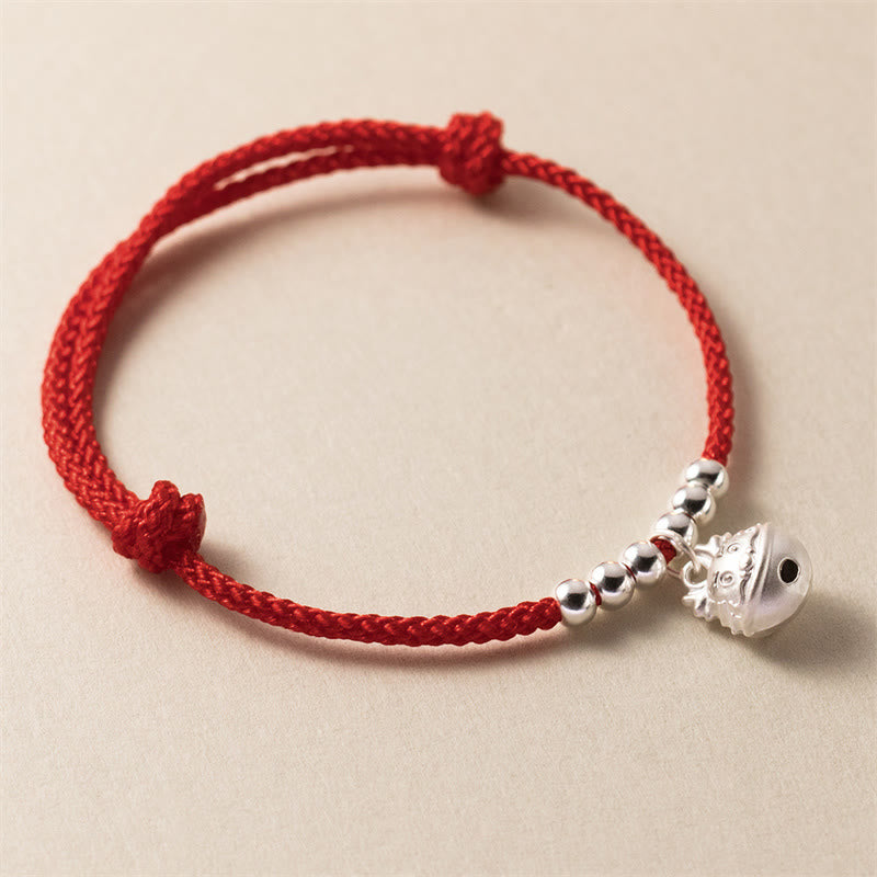 Stone of buddha Year of the Dragon 925 Sterling Silver Handmade Dragon Carved Success Braided Red Bracelet