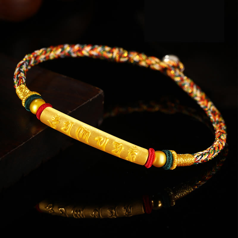 Stone of buddha Tibetan 999 Gold Om Mani Padme Hum Handcrafted Eight Thread Peace Knot Luck Braided Couple Bracelet